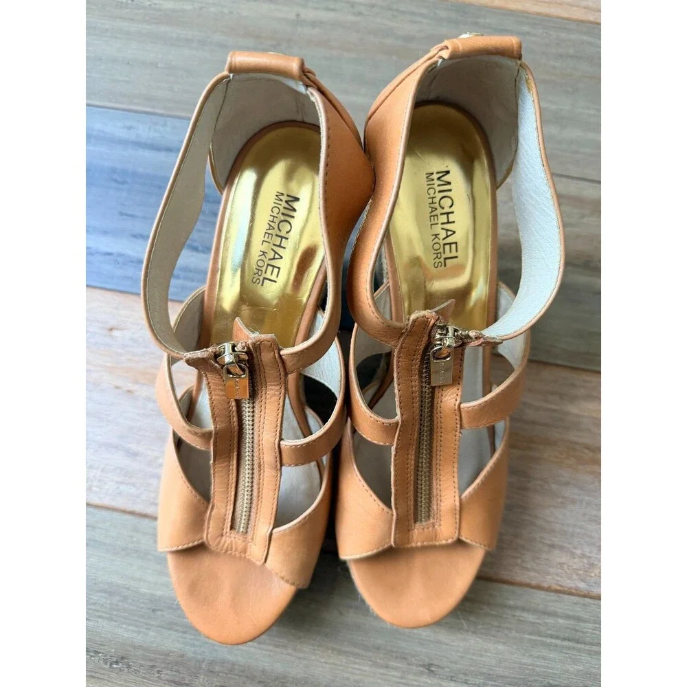 Michael Kors Damita Leather Espadrille Wedge Sandals Classic 9 М